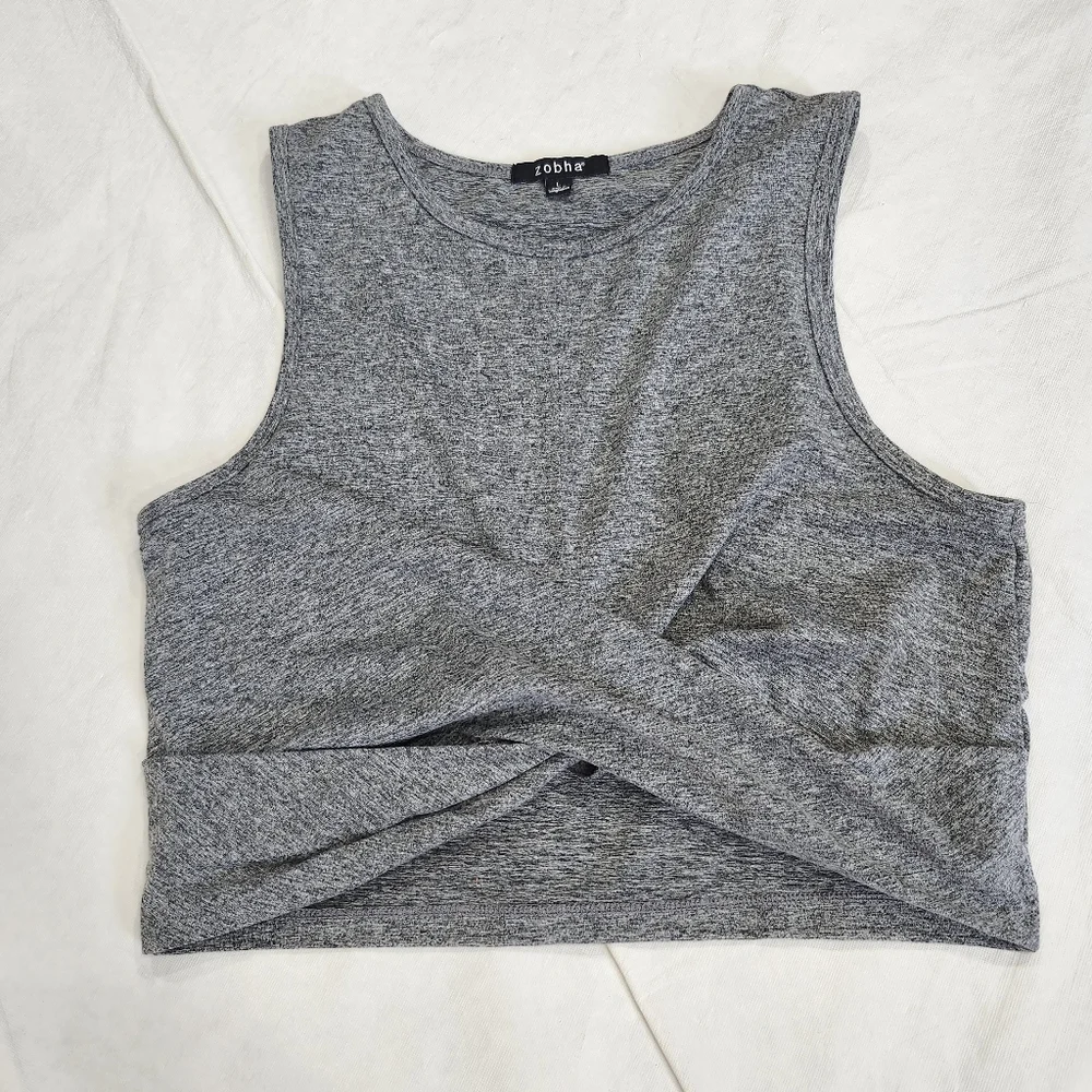 Zobha Size Large Gray Sleeveless Women's Cropped Top - Picture 2 of 6